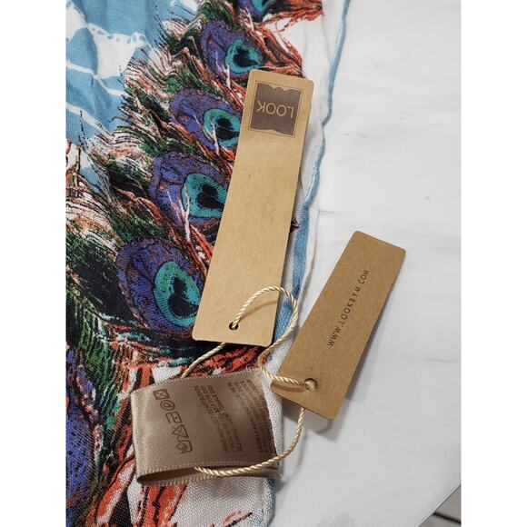 NEW STUNNING Look By M peacock lightweaight scarf head wrap neck cotton‎ blue - Picture 2 of 6